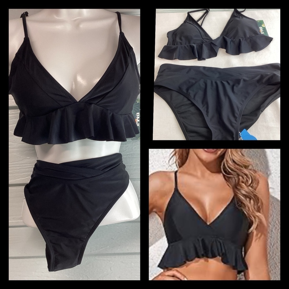 Black Ruffled Bikini Set - Picture 2 of 6